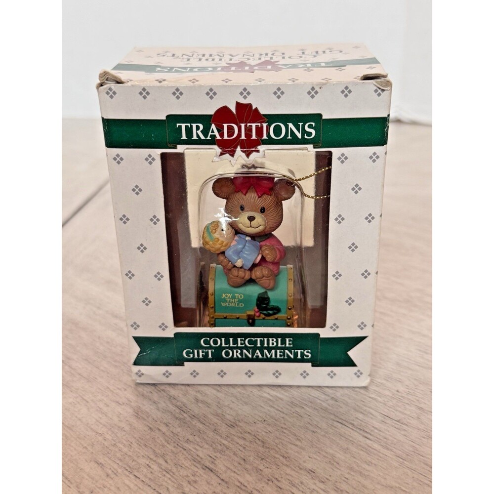 1992‎ Vintage Lustre Fame Joy To The World Girl Bear Christmas Ornament New